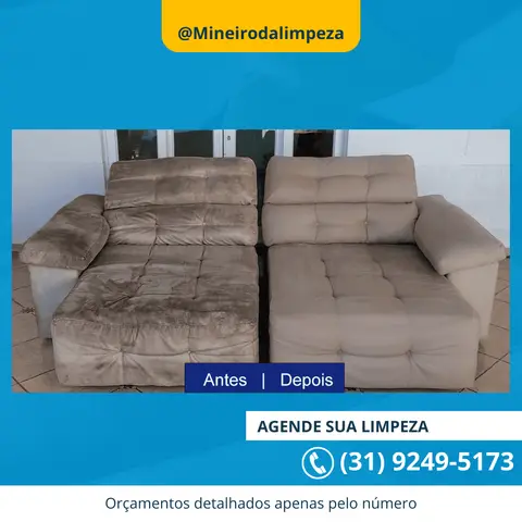 Sofá retrátil antes e depois da limpeza a seco