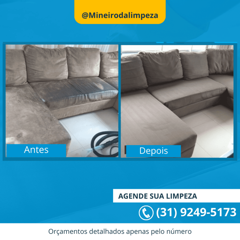 antes e depois de sofa após a limpeza